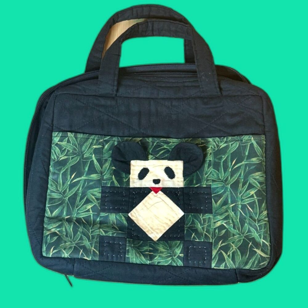Vintage HANDA QUILT Panda Bear Patchwork Organizer Bag Zippered Travel Tote Case